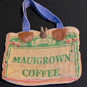 Tracy Lamon Creations Burlap Tote Bag with Blue Handles